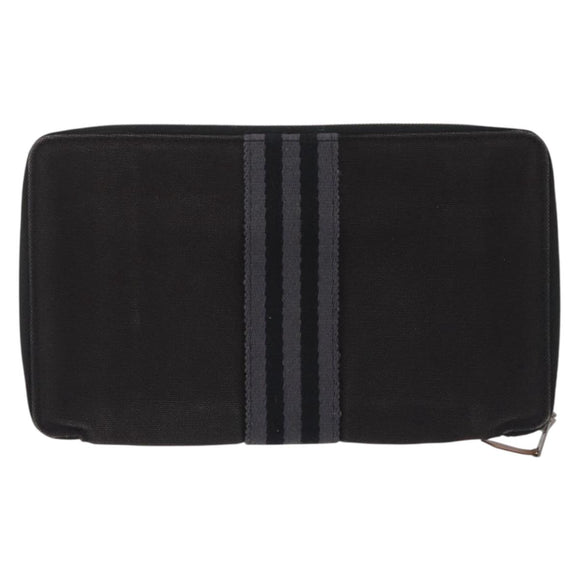 HERMES Fourre Tout Long Wallet Canvas Black Auth 208448