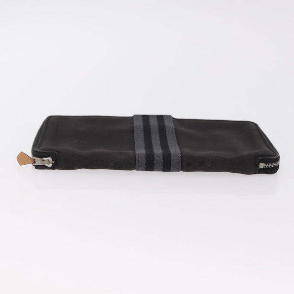 HERMES Fourre Tout Long Wallet Canvas Black Auth 208448