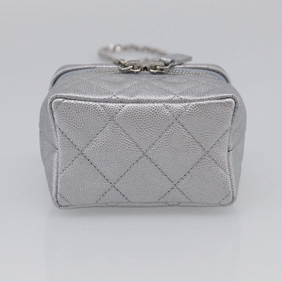 CHANEL Matelasse Chain Shoulder Vanity Pouch Caviar Skin 2way CC Auth 208451SAM