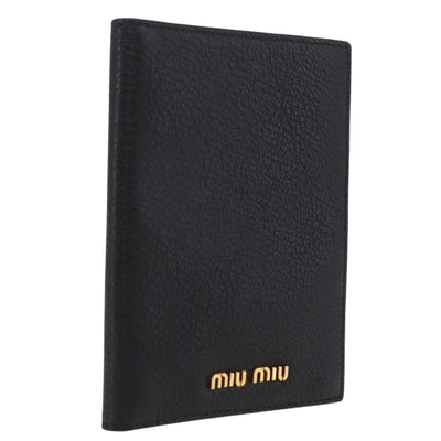 Miu Miu Passport Case Leather Black Gold Auth 208463M