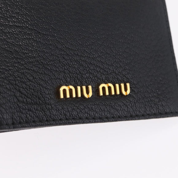 Miu Miu Passport Case Leather Black Gold Auth 208463M