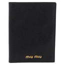 Miu Miu Passport Case Leather Black Gold Auth 208463M-2