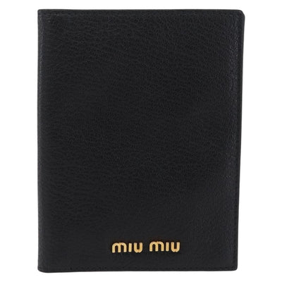 Miu Miu Passport Case Leather Black Gold Auth 208463M - 0