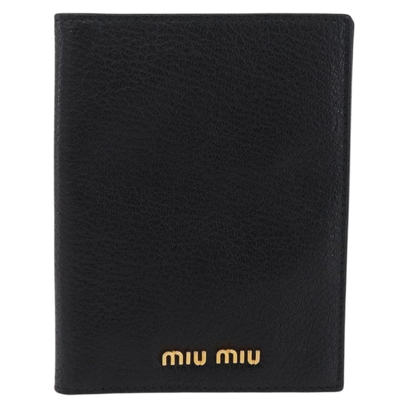Miu Miu Passport Case Leather Black Gold Auth 208463M