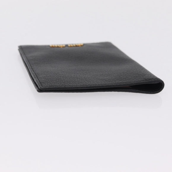 Miu Miu Passport Case Leather Black Gold Auth 208463M