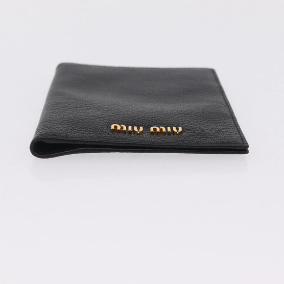 Miu Miu Passport Case Leather Black Gold Auth 208463M