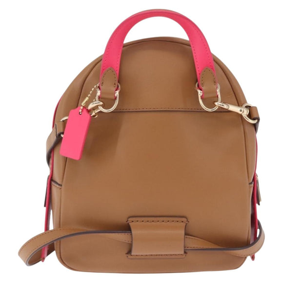 Coach Backpack Leather Beige Gold Auth 208472A