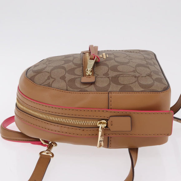 Coach Backpack Leather Beige Gold Auth 208472A