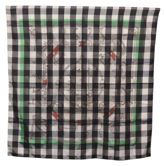 HERMES Scarf Silk Gray Auth 208474