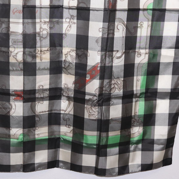 HERMES Scarf Silk Gray Auth 208474