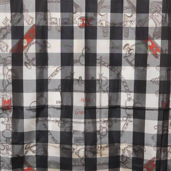 HERMES Scarf Silk Gray Auth 208474