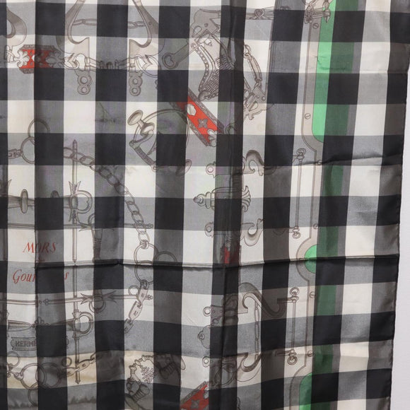 HERMES Scarf Silk Gray Auth 208474