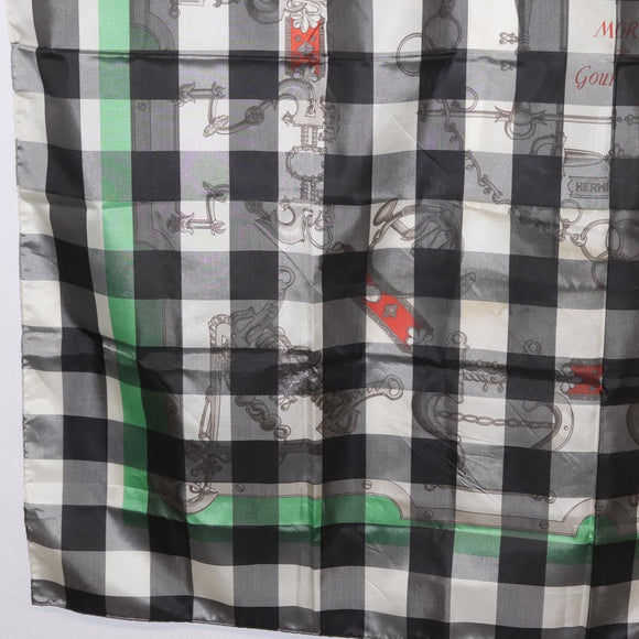 HERMES Scarf Silk Gray Auth 208474
