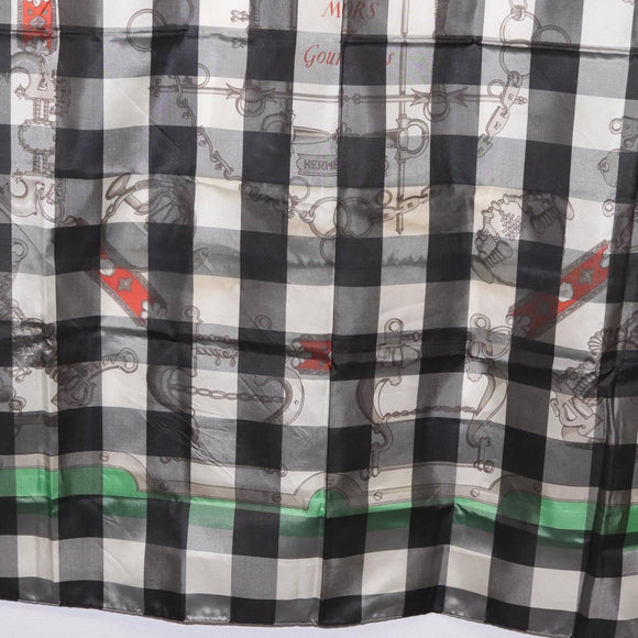 HERMES Scarf Silk Gray Auth 208474