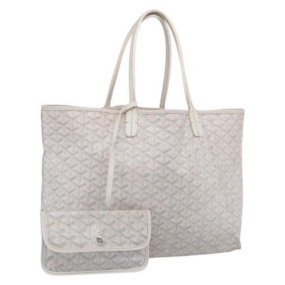 Goyard Herringbone Saint Louis PM Tote Bag PVC White Silver Auth 208478