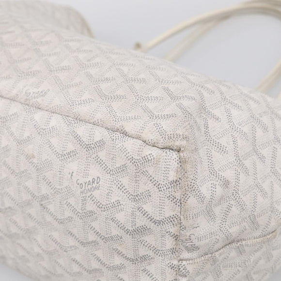Goyard Herringbone Saint Louis PM Tote Bag PVC White Silver Auth 208478