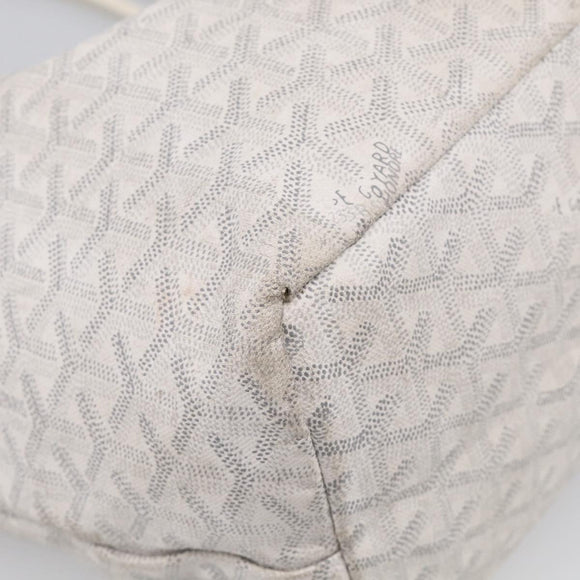 Goyard Herringbone Saint Louis PM Tote Bag PVC White Silver Auth 208478
