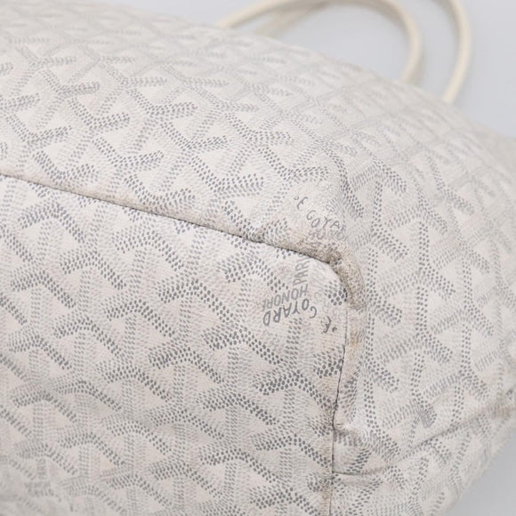 Goyard Herringbone Saint Louis PM Tote Bag PVC White Silver Auth 208478