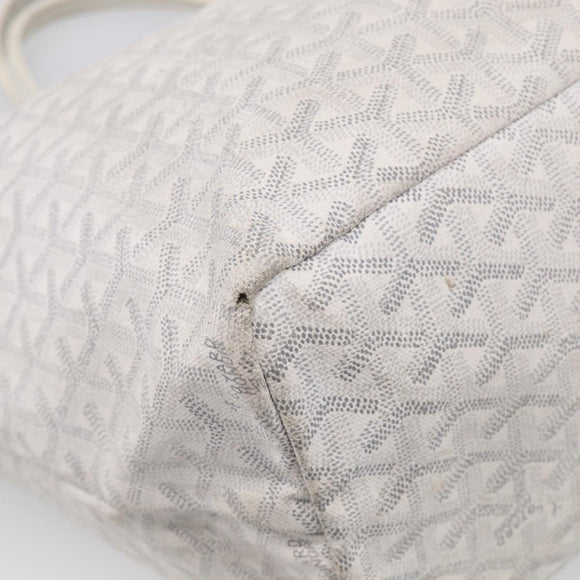 Goyard Herringbone Saint Louis PM Tote Bag PVC White Silver Auth 208478