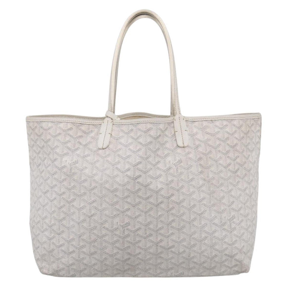 Goyard Herringbone Saint Louis PM Tote Bag PVC White Silver Auth 208478