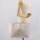 Goyard Herringbone Saint Louis PM Tote Bag PVC White Silver Auth 208478-23