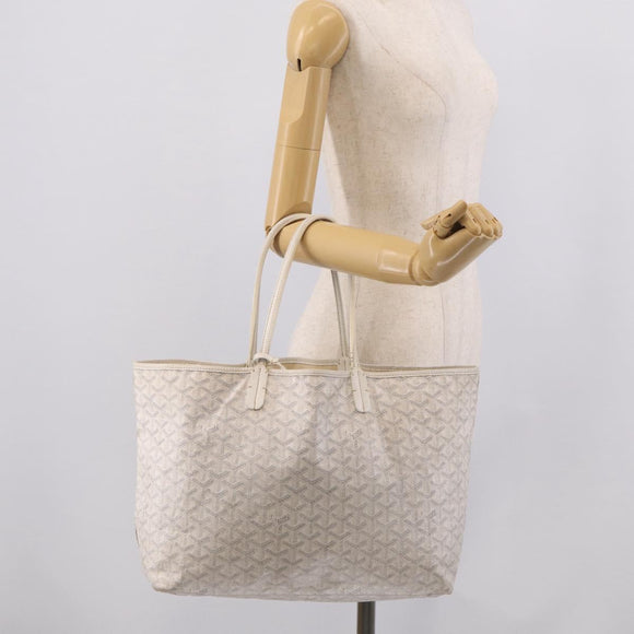 Goyard Herringbone Saint Louis PM Tote Bag PVC White Silver Auth 208478