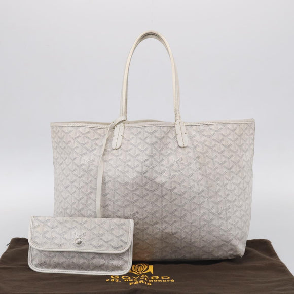 Goyard Herringbone Saint Louis PM Tote Bag PVC White Silver Auth 208478