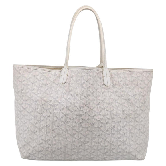 Goyard Herringbone Saint Louis PM Tote Bag PVC White Silver Auth 208478
