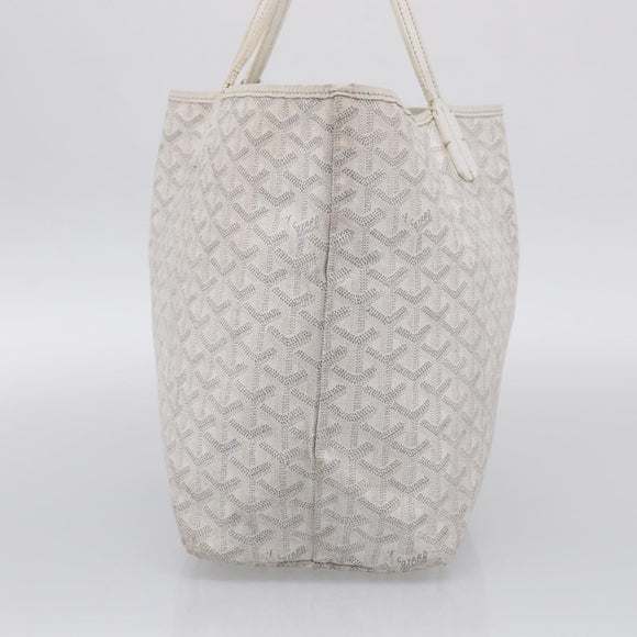 Goyard Herringbone Saint Louis PM Tote Bag PVC White Silver Auth 208478