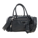 PRADA Hand Bag Leather 2way Black Silver Auth 208497SAM-1