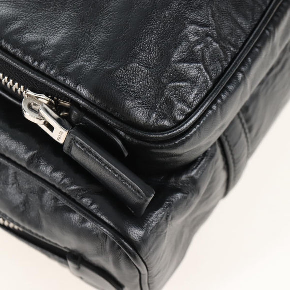PRADA Hand Bag Leather 2way Black Silver Auth 208497SAM