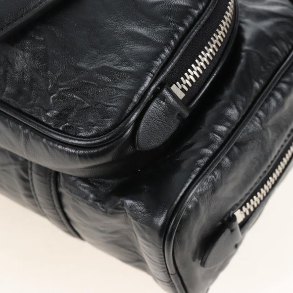 PRADA Hand Bag Leather 2way Black Silver Auth 208497SAM