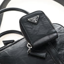 PRADA Hand Bag Leather 2way Black Silver Auth 208497SAM-16