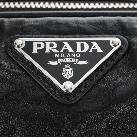 PRADA Hand Bag Leather 2way Black Silver Auth 208497SAM