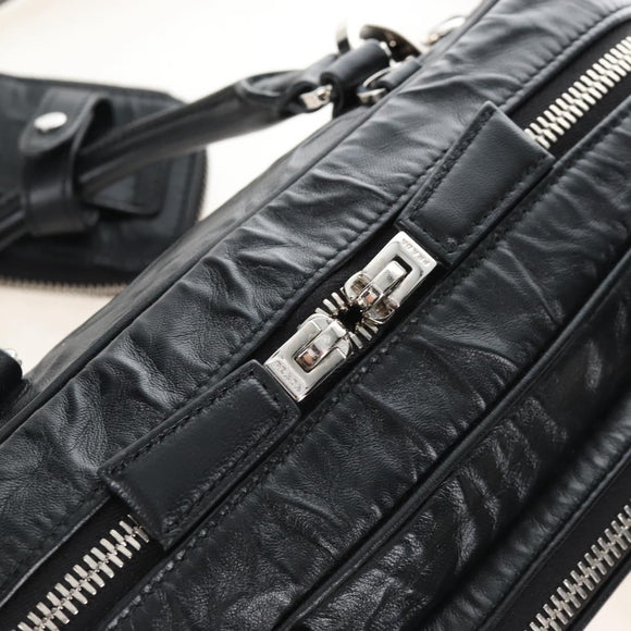 PRADA Hand Bag Leather 2way Black Silver Auth 208497SAM