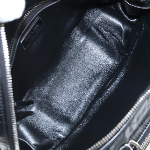 PRADA Hand Bag Leather 2way Black Silver Auth 208497SAM
