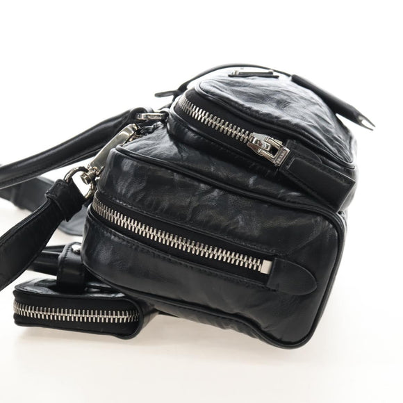 PRADA Hand Bag Leather 2way Black Silver Auth 208497SAM