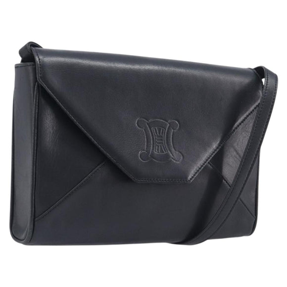 CELINE Shoulder Bag Leather Black Auth 208500A