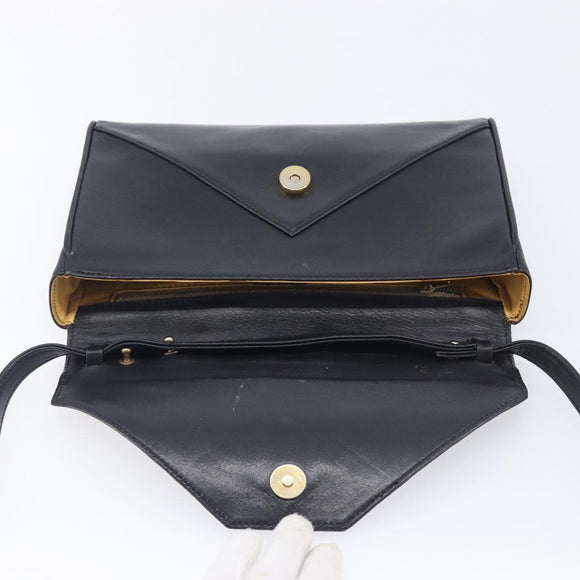 CELINE Shoulder Bag Leather Black Auth 208500A