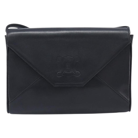 CELINE Shoulder Bag Leather Black Auth 208500A