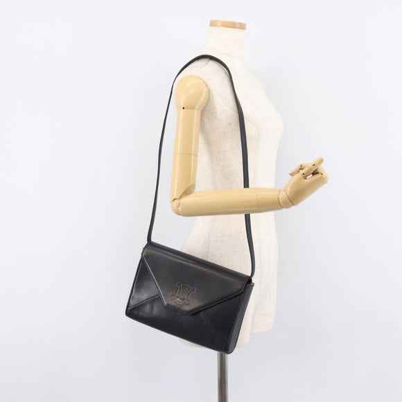 CELINE Shoulder Bag Leather Black Auth 208500A