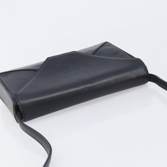 CELINE Shoulder Bag Leather Black Auth 208500A