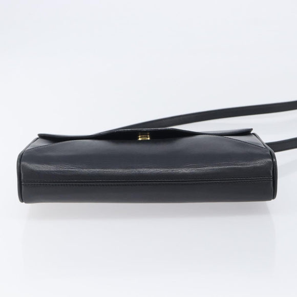CELINE Shoulder Bag Leather Black Auth 208500A