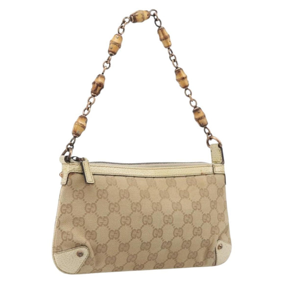 GUCCI GG Canvas Bamboo Chain Shoulder Bag Beige Gold Tone 124289 Auth 208501V
