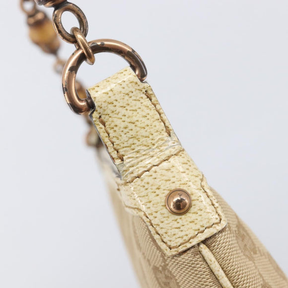 GUCCI GG Canvas Bamboo Chain Shoulder Bag Beige Gold Tone 124289 Auth 208501V