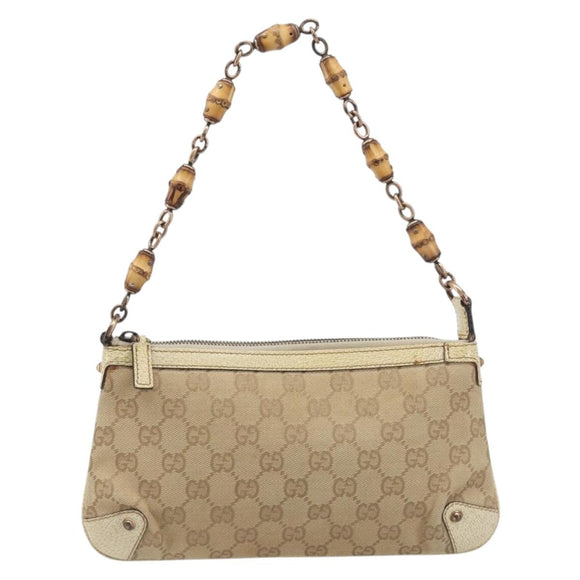 GUCCI GG Canvas Bamboo Chain Shoulder Bag Beige Gold Tone 124289 Auth 208501V
