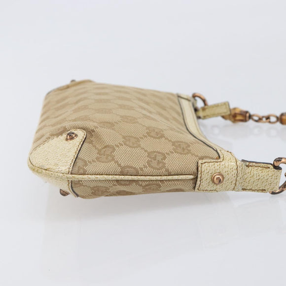 GUCCI GG Canvas Bamboo Chain Shoulder Bag Beige Gold Tone 124289 Auth 208501V