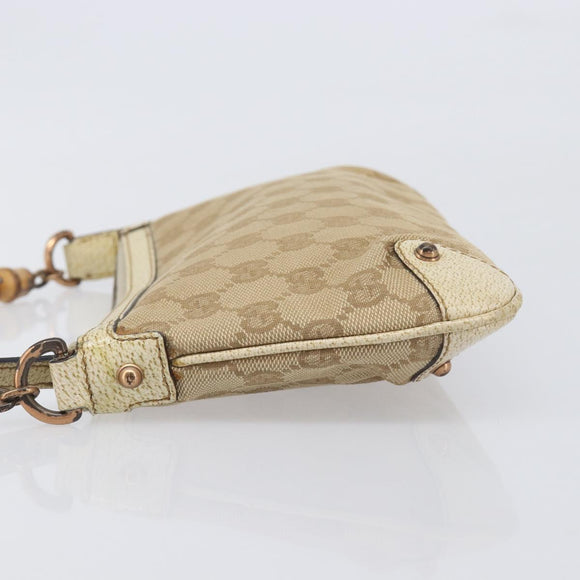 GUCCI GG Canvas Bamboo Chain Shoulder Bag Beige Gold Tone 124289 Auth 208501V