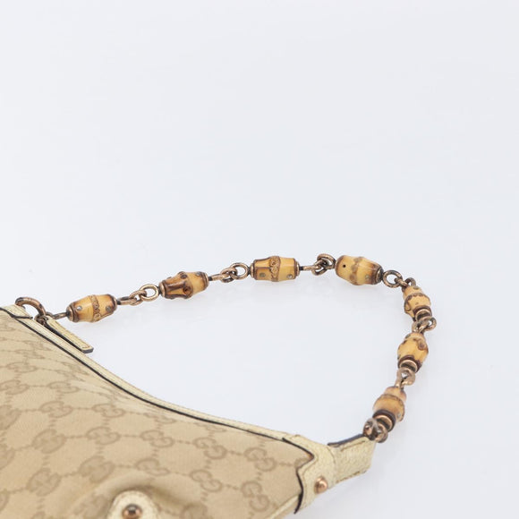 GUCCI GG Canvas Bamboo Chain Shoulder Bag Beige Gold Tone 124289 Auth 208501V