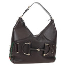GUCCI Web Sherry Line Horsebit Shoulder Bag Leather Brown 247602 Auth 208504V-1
